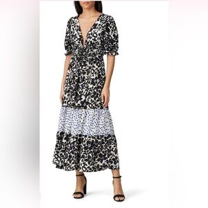 Love, Whit by Whitney Port Black Floral Puff Sleeve Dress size Medium